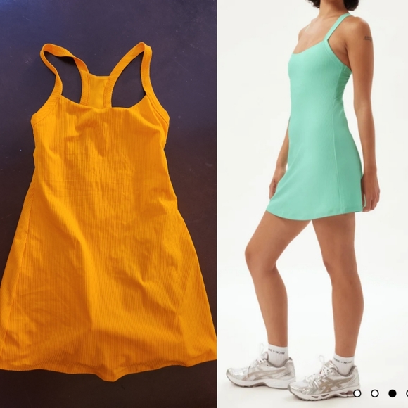 Nwt Girlfriend Collective alo vibes Bea ribbed orange lined dress xs - Picture 1 of 4